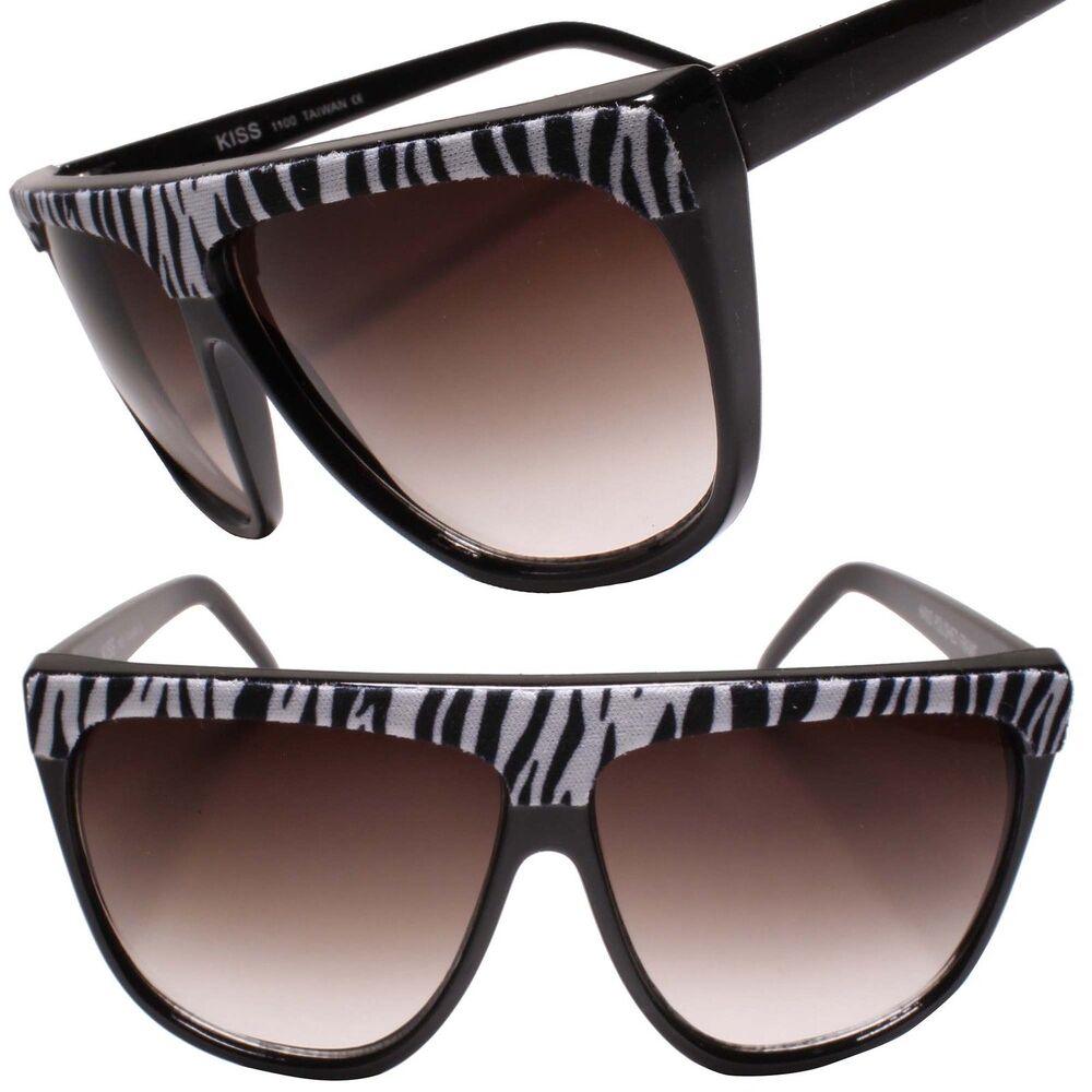 Square Sunglasses Flat Top w/ Zebra Print Fabric Accent Black Fashion Shades